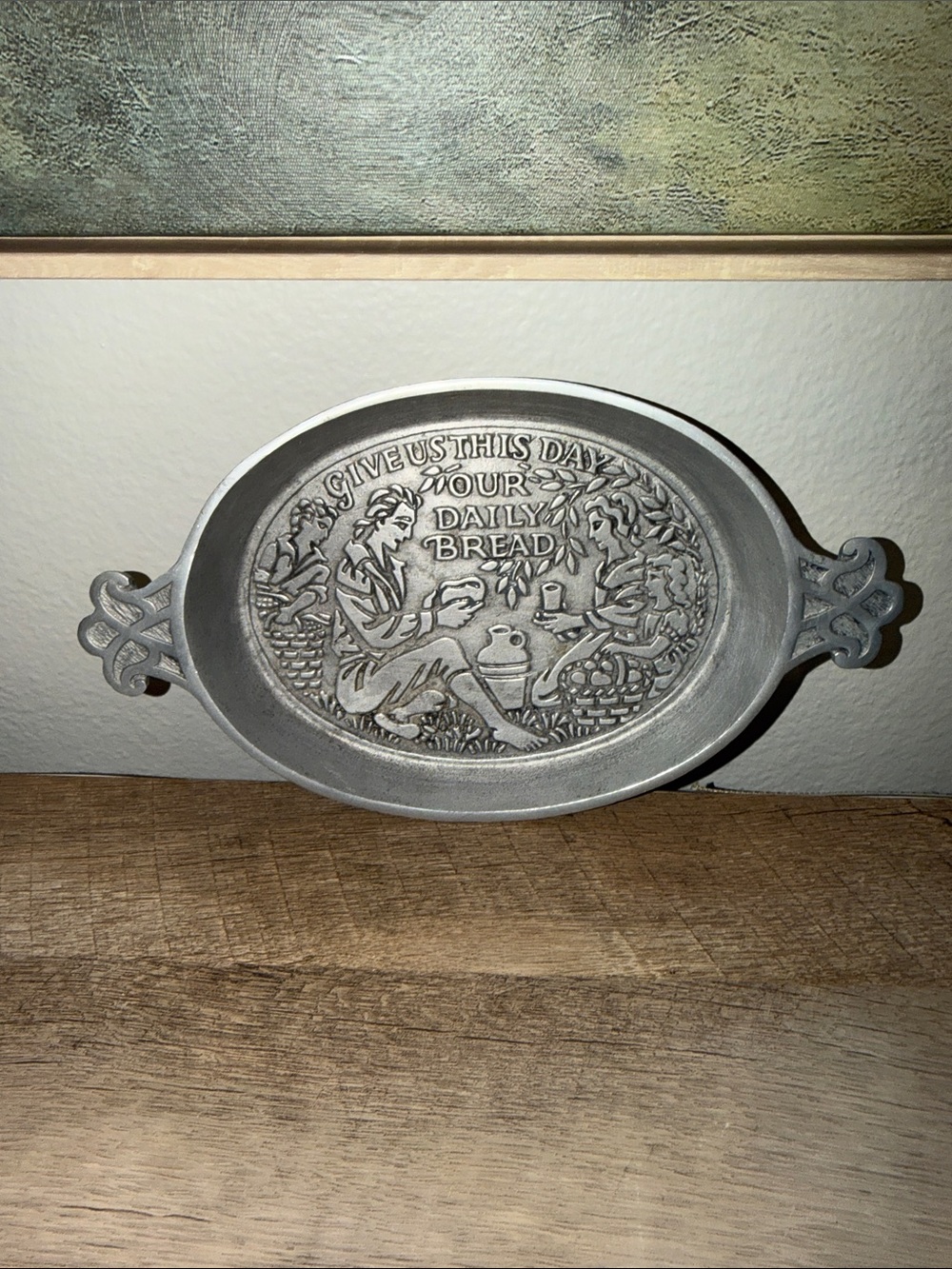 Silver-Tone Decorative Wall Vintage serving- 'Give Us This Day Your Daily Bread'